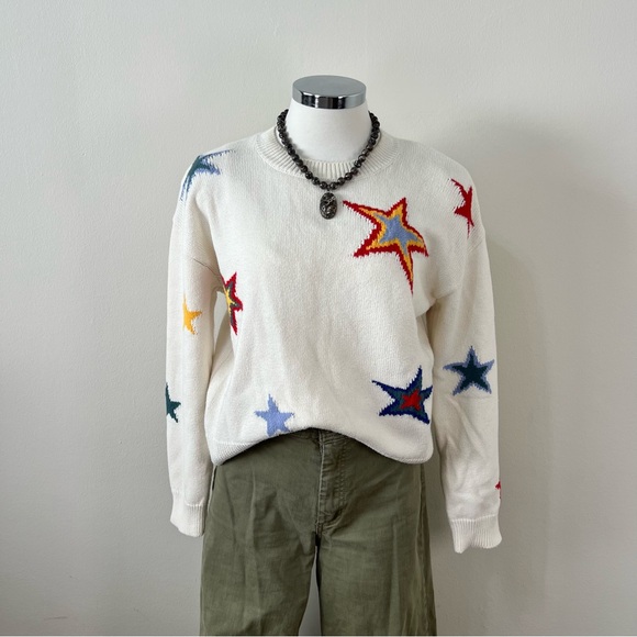 Rails Perci Sweater XS Cream Star Print Cotton Cashmere Blend Knit Womens - Picture 2 of 10